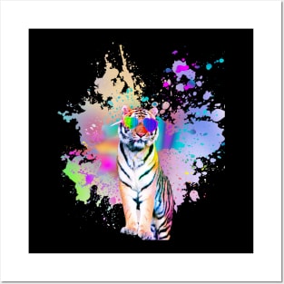 Tiger Tigers Wearing Love Rainbow Heart Glasses Posters and Art